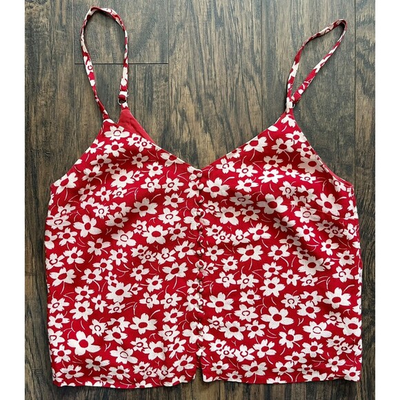 Madewell Women’s Button-Down Cami in Full Bloom 4 Retro Floral Cranberry - Picture 1 of 9